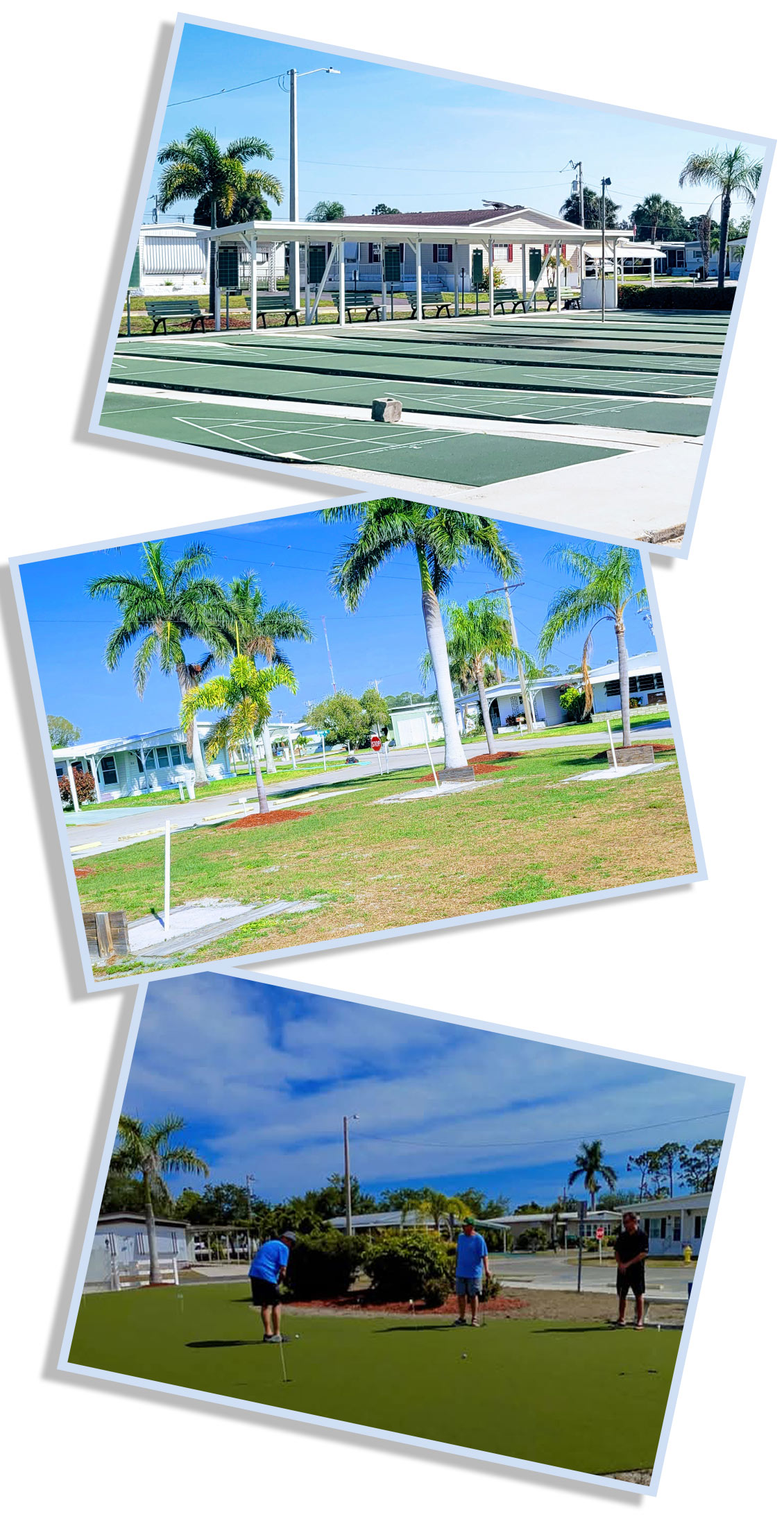 Lifestyle Snapshot photos of life at Carriage Village Landowners Association in beautiful North Fort Myers, Florida. Shuffleboard, Horseshoes and Golf.