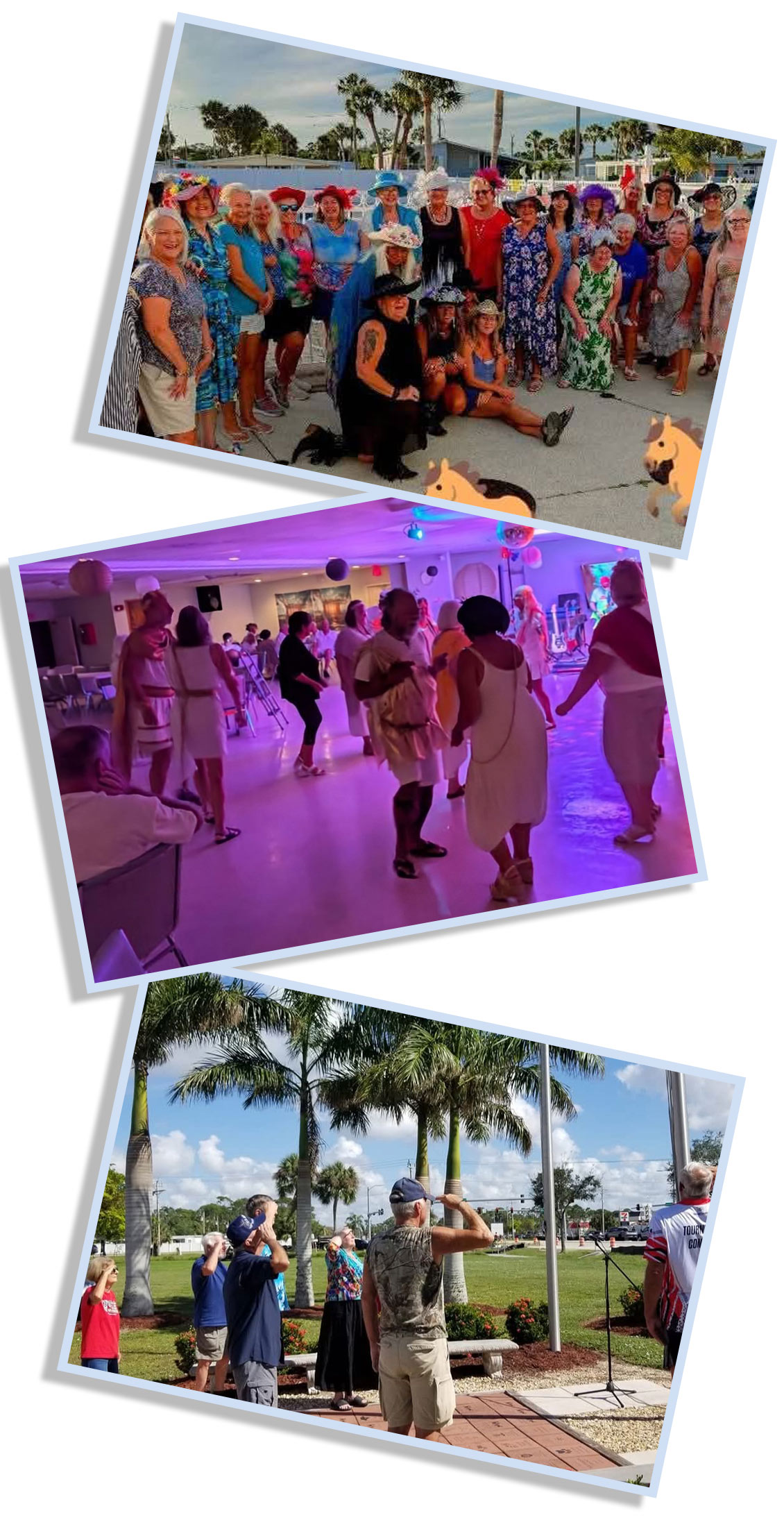 Lifestyle Snapshot photos of life at Carriage Village Landowners Association in beautiful North Fort Myers, Florida. Parties and community events.
